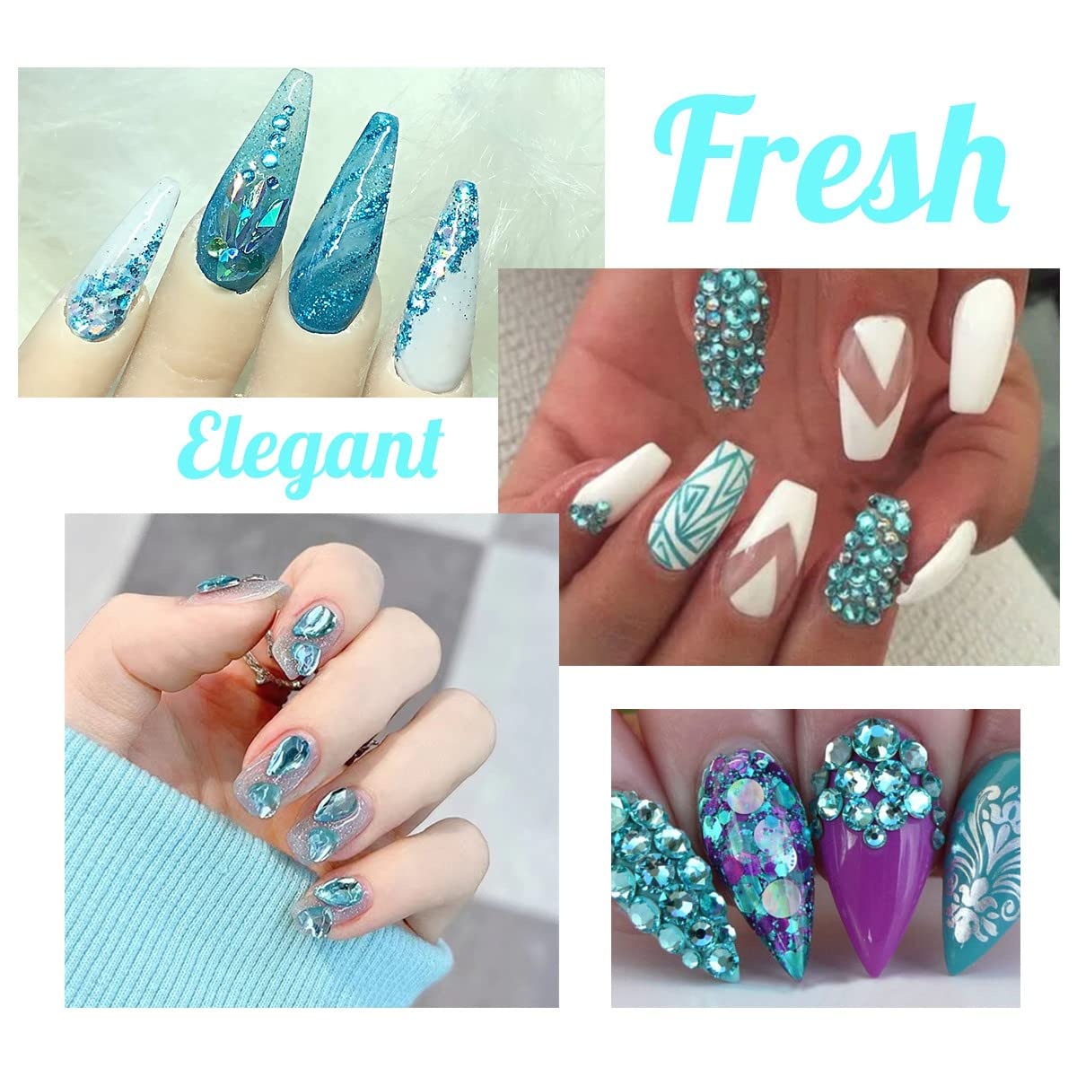 Aquamarine Rhinestones for Nails Lake Blue Nail Rhinestones Multi Shapes Flatback Water Blue Crystals Gems K9 Glass Stones Diamonds jewels Nail Art Supplies Nail Charms for Nails Faces Makeup