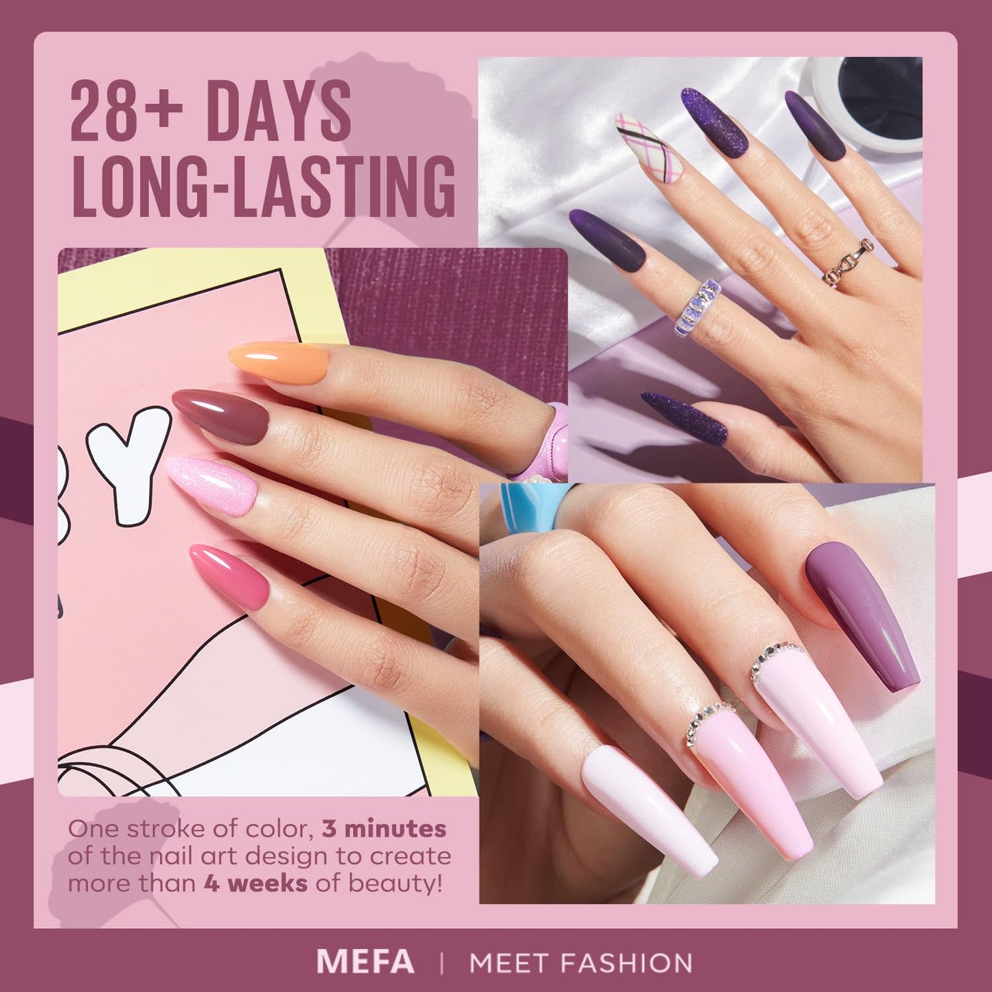 MEFA Gel Nail Polish Set, 12 Colors Purple Gel Polish Set Burgundy Red Nail Polish Soak Off Pink Nude Brown Nail Gifts for Women Girl DIY Salon Home Manicure