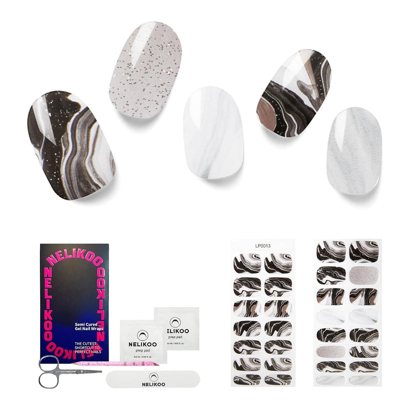 Semi Cured Gel Nail Strips, 30pcs Gel Nail Wraps, Easy to Apply, 2 Weeks Long Lasting (Secret Marble)