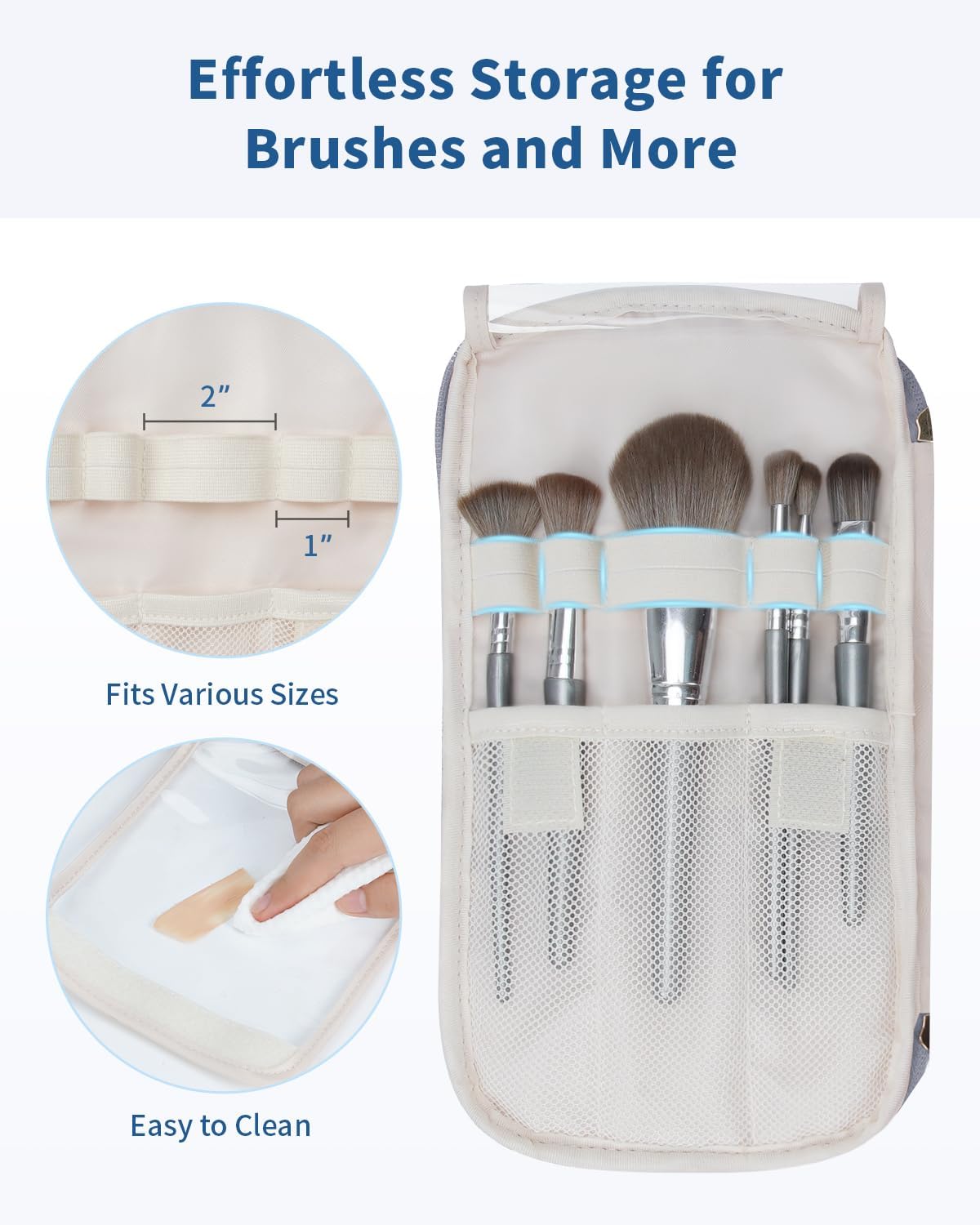 WANDF Travel Toiletry Bag for Women, Wide-open Large Makeup Bag with Handle, Puffy Makeup Organizer for Toiletries, Cosmetics, Accessories, Essentials (Slate Blue)