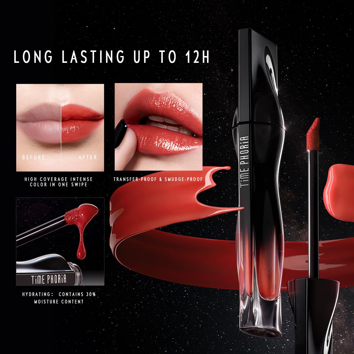 STELLAR DUST LIP STAIN-Long Lasting, Waterproof and Transferproof Lip Tint, Glossy Finish Lip Gloss, Lightweight Lipstick, High Coverage, Vivid Color (06)