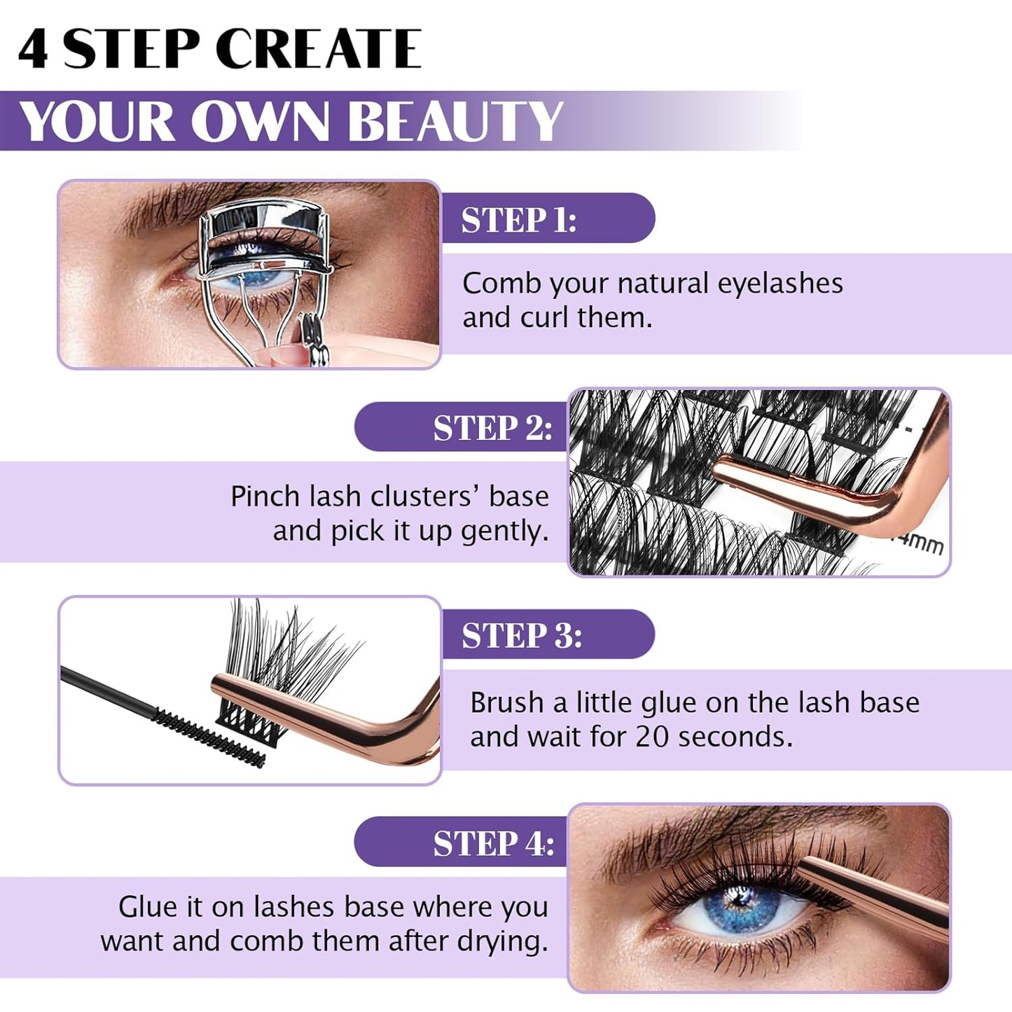 B&Qaugen Lash Clusters 72 PCS Individual Lashes 10-16mm B&Q Eyelash C D Curl Mixed Cluster Extensions Natural Wispy Beginner Reusable Extension Lasting Lash(FD-DV02-MIX)