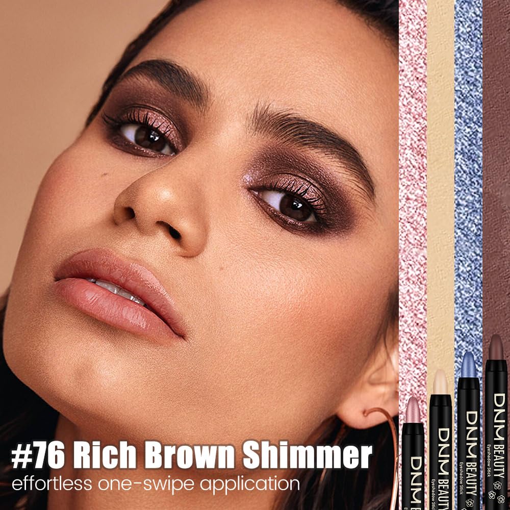 Dark Brown Shimmer Cream Eye Shadow Stick Makeup for Women, Brown Shimmer Eyeliner Pencil Eyeshadow Brightener Stick for Eyes, Waterproof Eyeshadow Applicator Blendable sombras para ojos 76#
