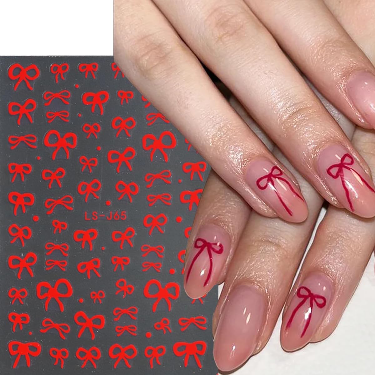 Bows Nail Stickers - Black & White Bow Knot Designs for Simple & Cute Valentines Nail Art - Pink, Red, Silver - 3D Self-Adhesive Stickers for Women - 6 Sheets