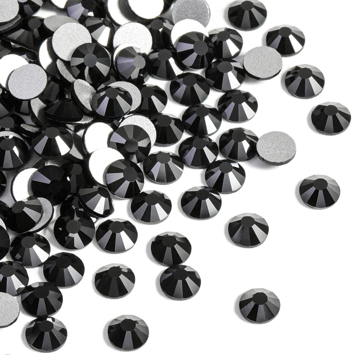 Beadsland 288pcs Flat Back Crystal Rhinestones Round Gems for Nail Art and Craft Glue Fix, Jet Hematite,SS30,6.3-6.5mm