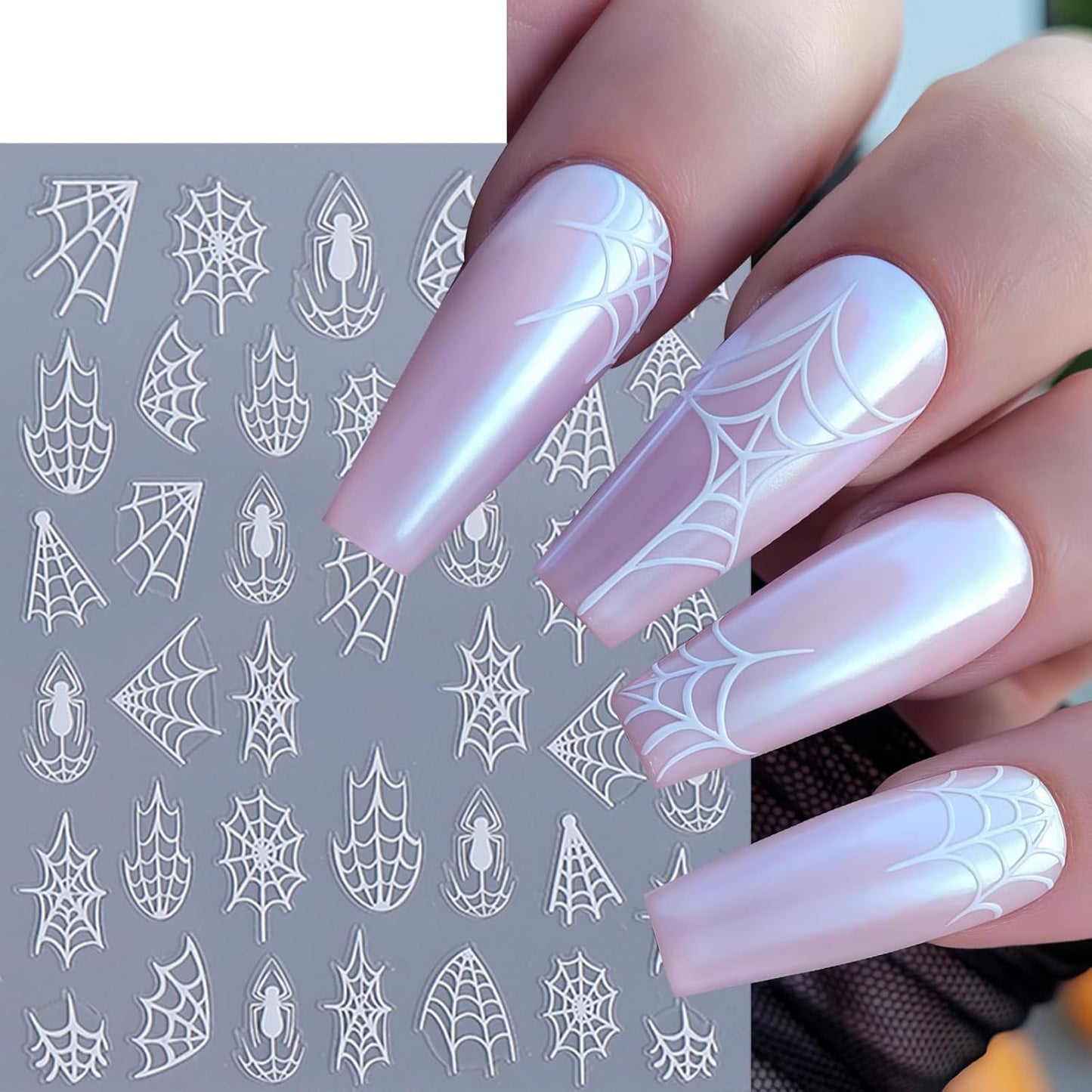 10 Sheets Halloween Nail Stickers for Nail Art 3D Self-Adhesive Spider Nail Decals Spider Web Nail Art Stickers Black White Gold Silver Laser Spider Web Nail Design for Acrylic Women Manicure Decor