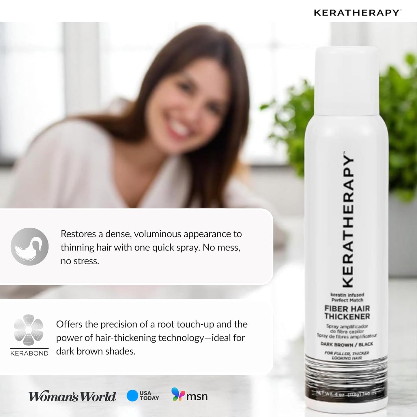 Keratherapy Keratin Infused Perfect Match Fiber Hair Thickener Spray, Dark Brown to Black, 4 fl. oz., 140 ml - Volumizing, Thickening, & Concealing Hairspray for Scalp Coverage, Roots & Thinning Areas