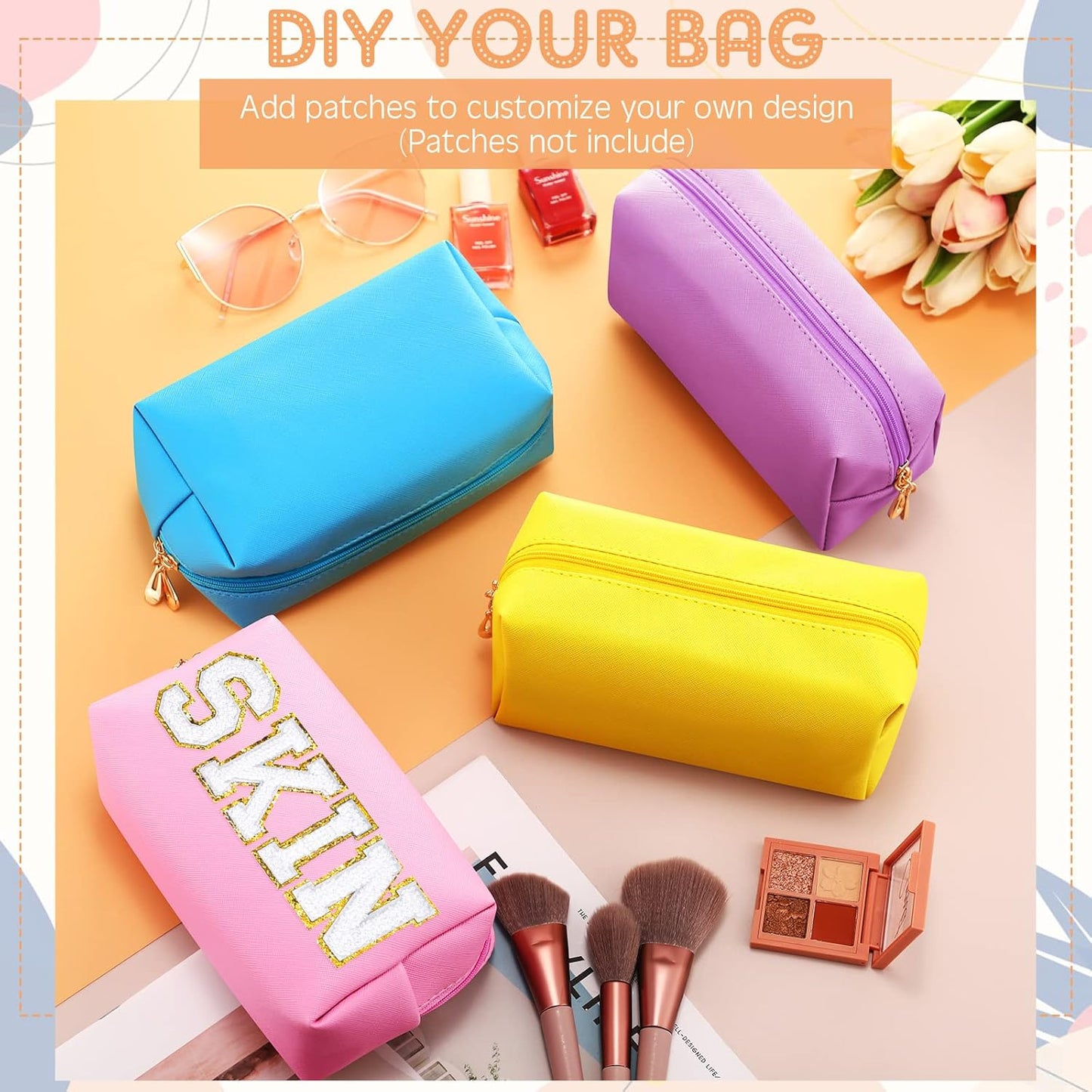 Kigeli 15 Pcs Aesthetic Makeup Bags PU Leather Cosmetic Pouches Waterproof Plain Toiletry Bags Makeup Pouches Bulk for Women Party Gift Travel Storage Organizer(Macaron)