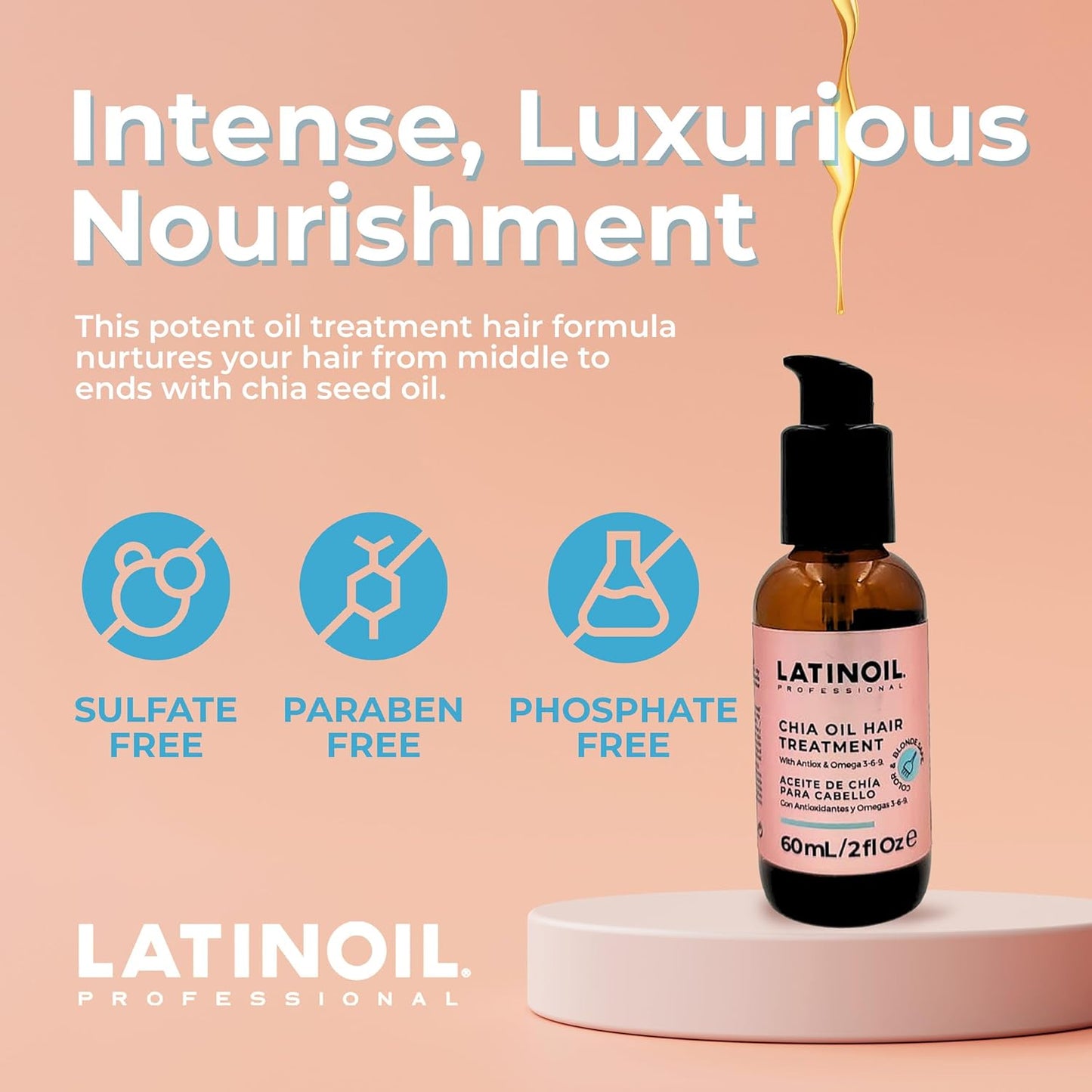 Chia Oil 2 oz / 60 ml - Instant Repair For Damaged Hair - Eliminates Frizz, Dryness - Adds Silkiness - Absorbs Fully & Quickly - Color Safe - Read our REAL Reviews