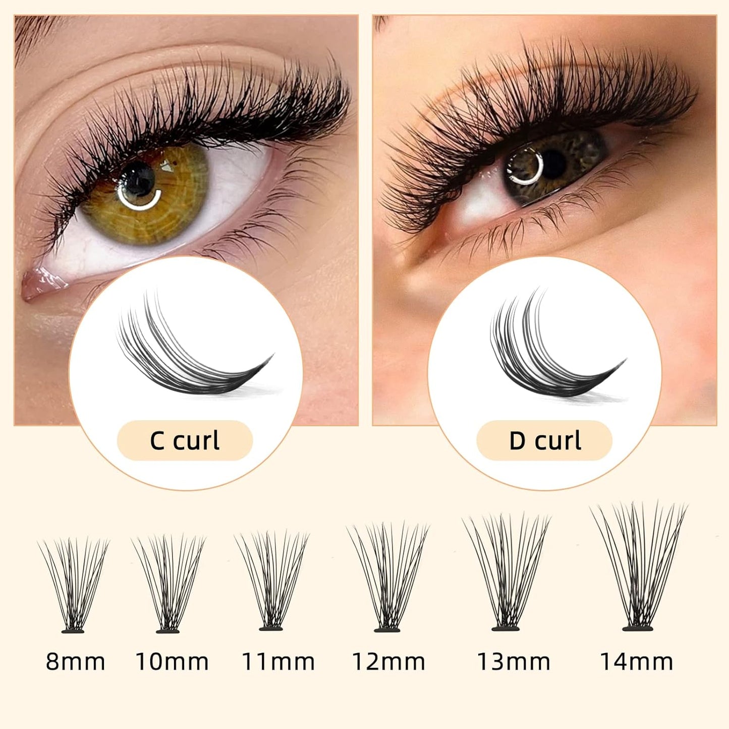 QUEWEL Lash Clusters 240Pcs Cluster Lashes 20D 0.07C Curl Mix8-14mm Individual Lashes Soft&Comfortable DIY Eyelash Extension at Home(20D 0.07C MIX8-14)