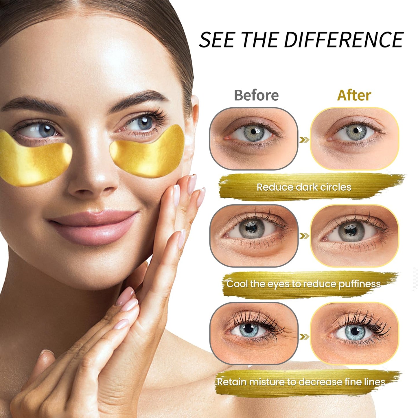 Under Eye Patches (24 Pairs) - Gifts for Women - Golden Under Eye Mask for Dark Circles, Puffiness & Wrinkles, Eye Gels Pads for Refreshing, Revitalizing - Bridesmaid Gifts