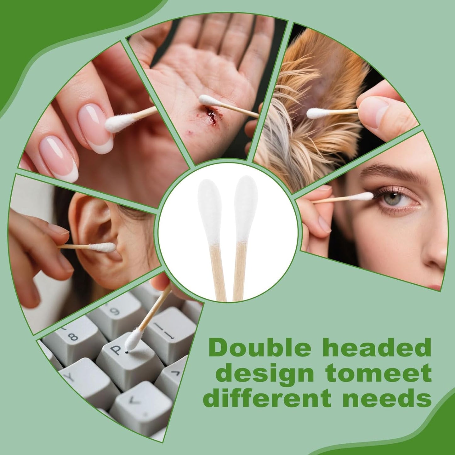 Cotton Swabs Individually Wrapped Cotton Swab Organic Travel Double Tipped Bamboo Sticks for Ear, Make-up Double Round Shape 5PCS per Bag