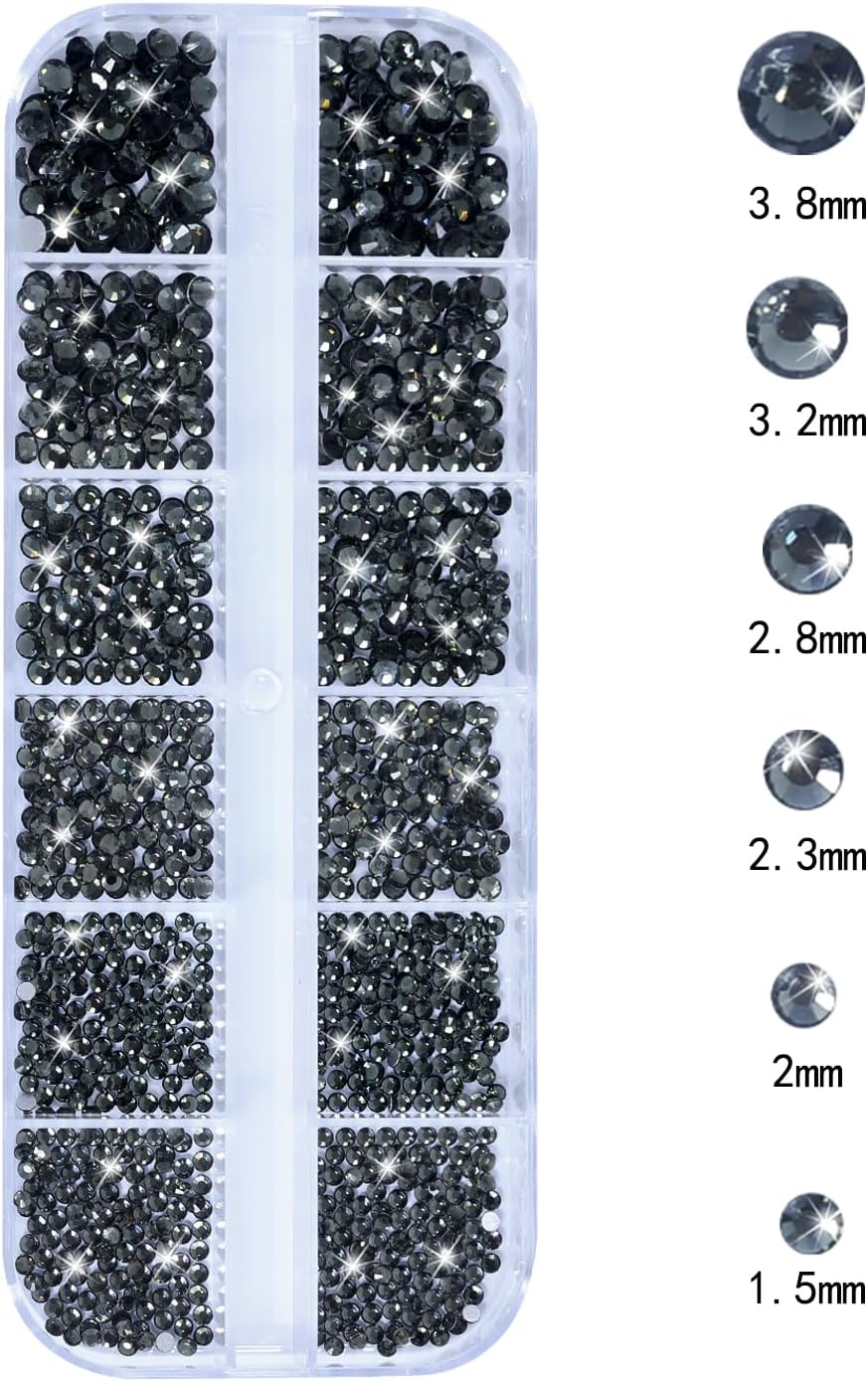 Nail Rhinestones - 3D Multi Shape Size, Flat Back, Crystals Manicure Rhinestones Charms, Transparent Gray Nail Gems, with Kit, for Nail Art, Bedazzling Acrylic Nails, DIY Decor