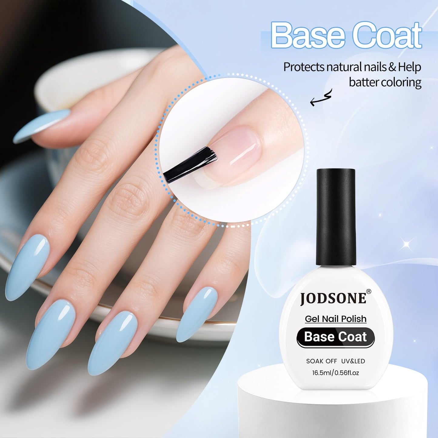 JODSONE 3Pcs 16.5ml Top Coat and Base Coat Set with Nail Primer No Wipe Top Coat Base Need U V Lamp Cured Nail Primer for Helping Nail Polish Adhere Better to Natural Nail