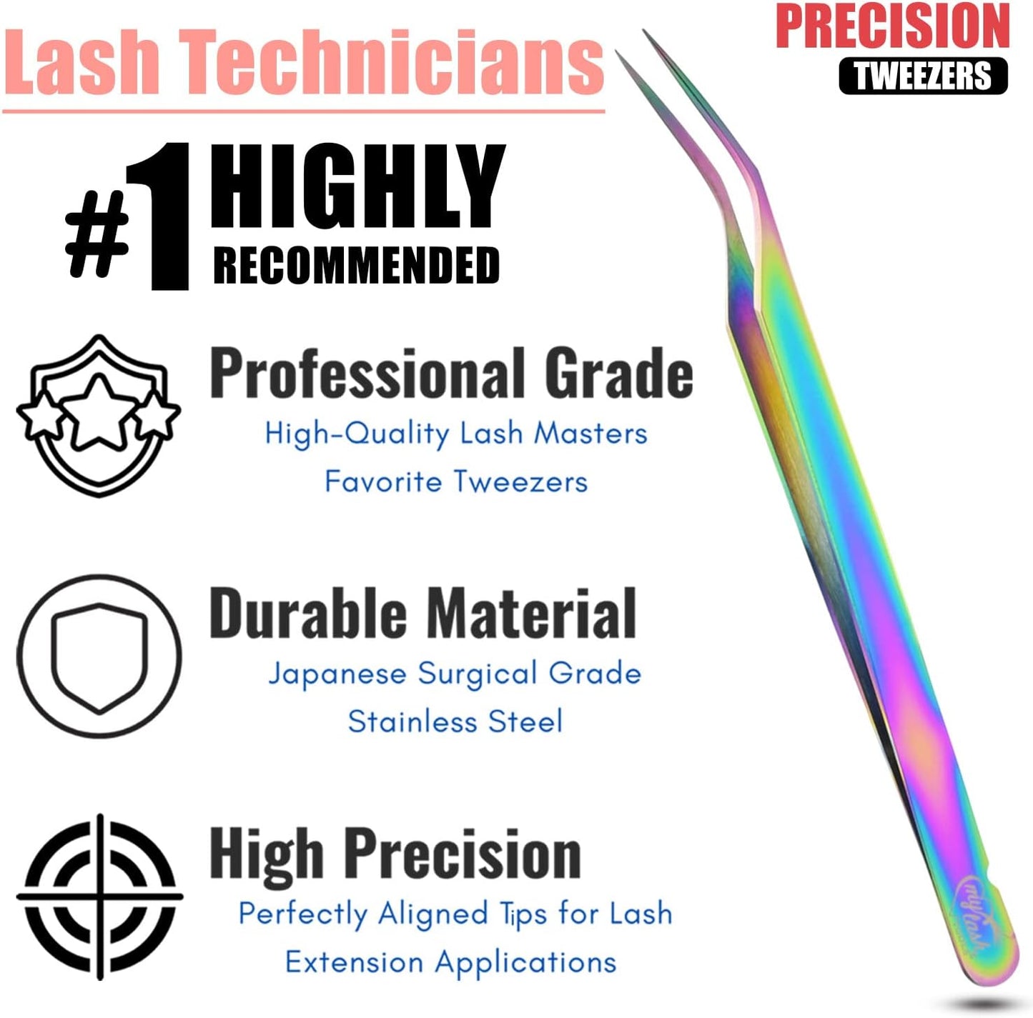My Lash Tools New Isolation Lash Tweezers For Eyelash Extensions Best for Individual Isolation & Classic Lashes Japanese Stainless Steel Lightweight Precision Lashing Twisers (Rainbow)