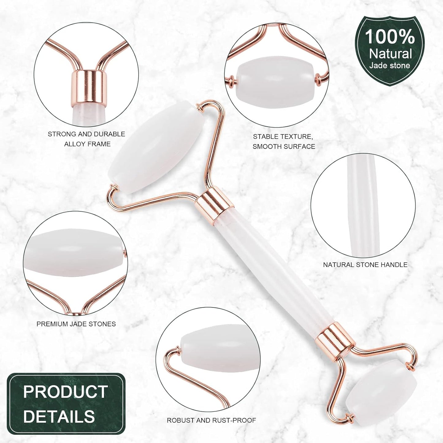 Jade Roller for Face, Facial Roller Massager Skin Care Tool, Gua Sha Facial Tools for Face, Neck, Eyes, Reduce Puffiness of The Skin - White