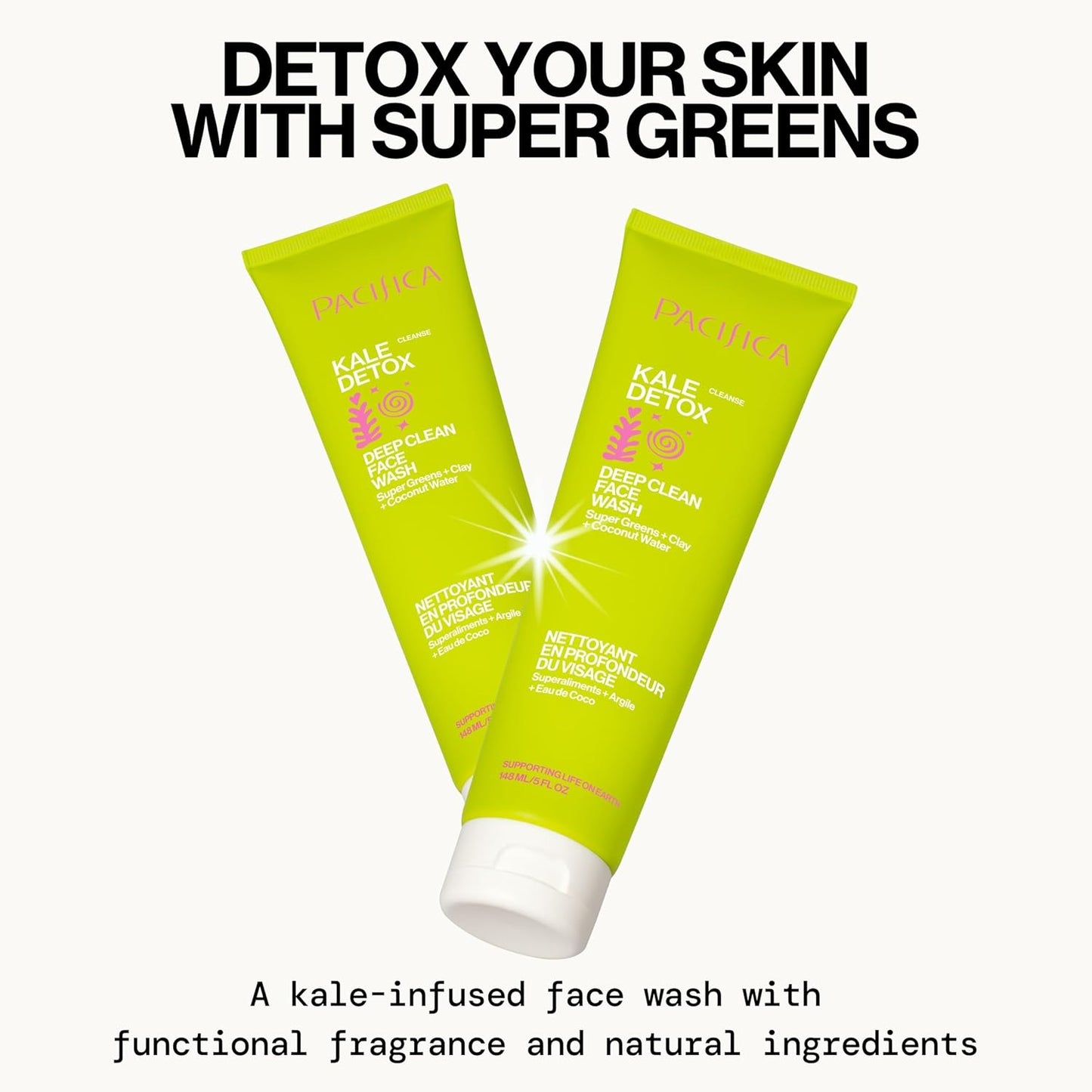 Pacifica Kale Detox Face Wash for Oily & Acne-Prone Skin, Deep Cleansing Facial Cleanser & Makeup Remover with Super Greens Kale, Seaweed & Clay, 5 fl oz –Clean Beauty, Vegan & Cruelty-Free