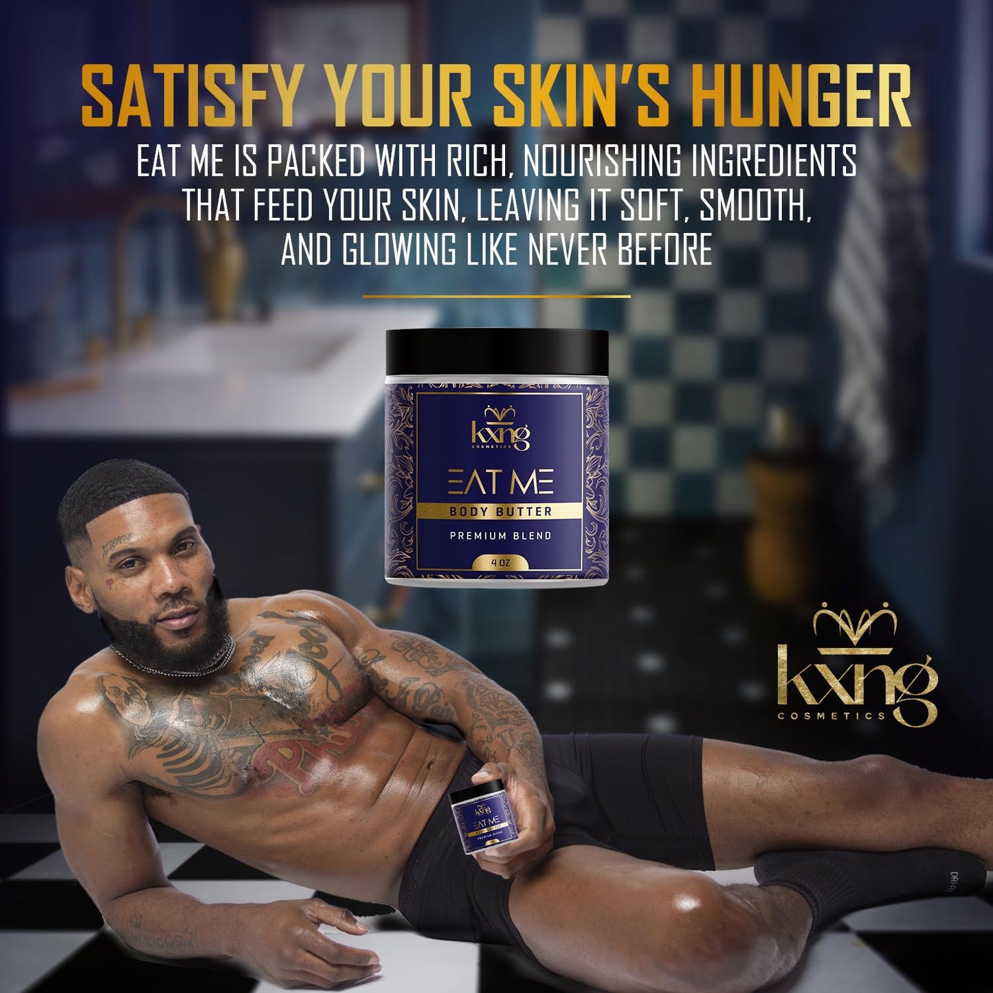 KXNG Cosmetics, Body Butter, Organic Skin Care for Men and Women, Body Moisturizer Lotions and Creams, Raw Shea Butter, Cocoa Butter, Mango, Coconut Oil, Hand, Foot, All Skin Types (Eat Me 2)