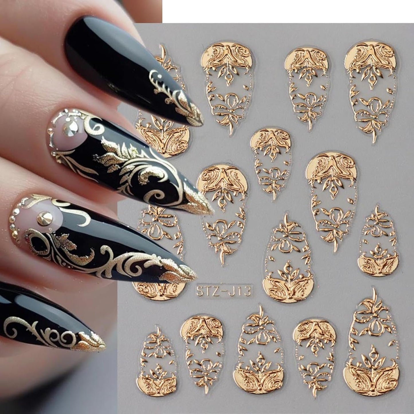 4Pcs Gold Nail Art Stickers 5D Embossed Golden Flower Nail Decals Fall Nail Art Supplies Flower Vine Leaves Autumn Nails Design French Leaf Manicure Sliders for Women DIY Thanksgiving Nail Decorations
