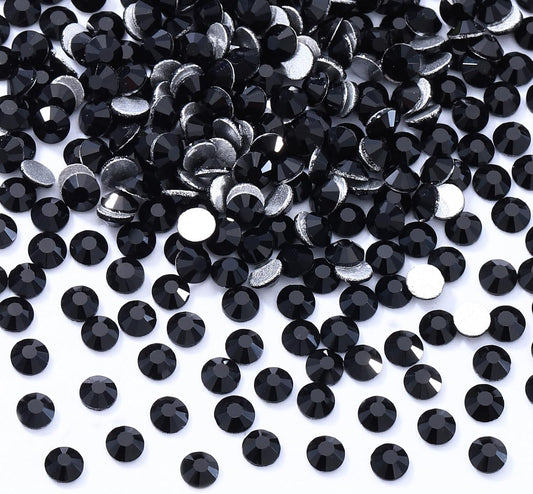 Black Flatback Rhinestones, Glass Rhinestones for Nail Art and Craft, Glue Fix, Loose Crystal Gemstones(Black, SS6, 2880pcs, 1.9-2.0mm)