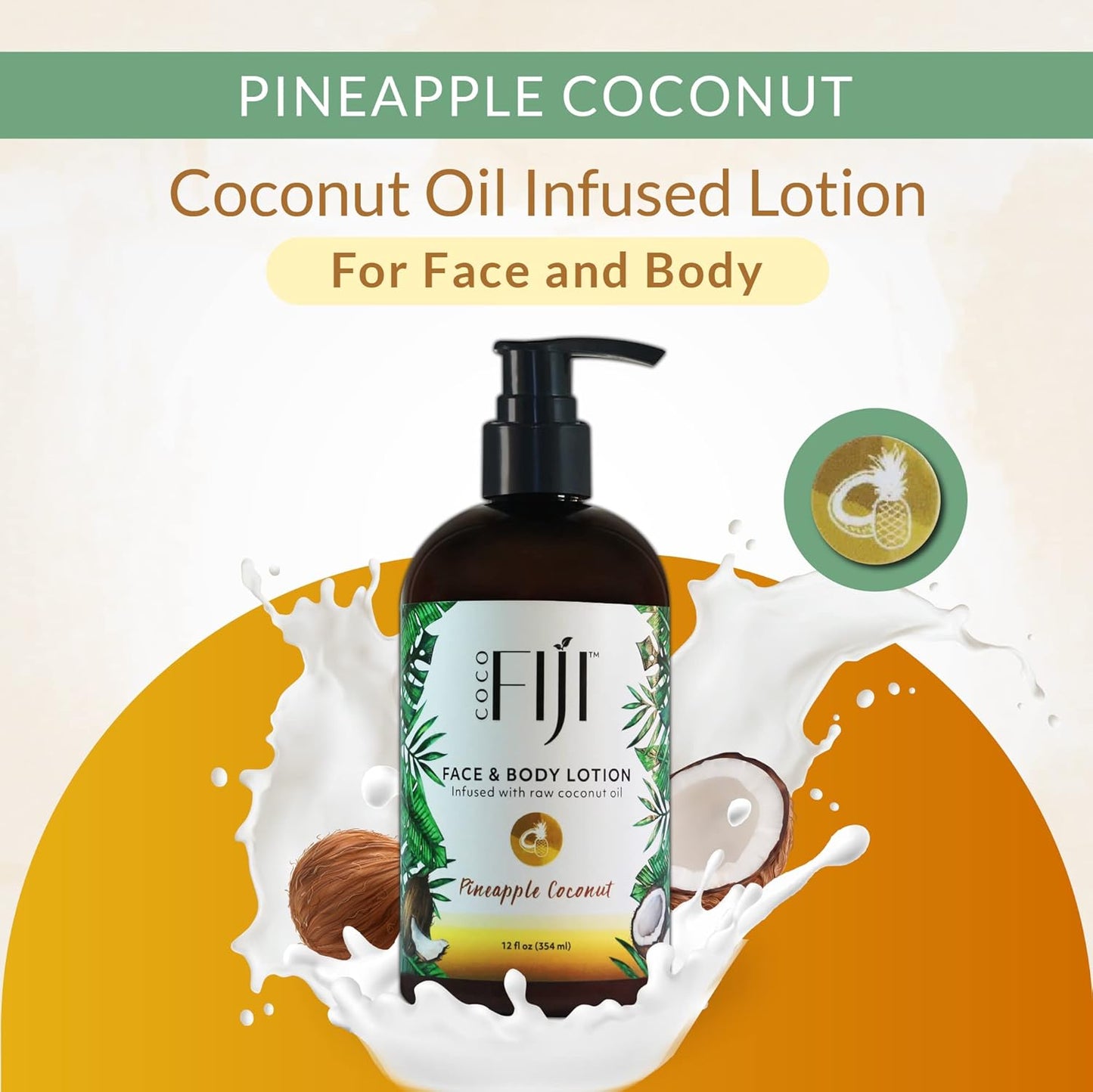 Coco Fiji Face & Body Lotion Infused With Coconut Oil | Lotion for Dry Skin | Moisturizer Face Cream & Massage Lotion for Women & Men | Pineapple Coconut 12 oz, Pack of 3