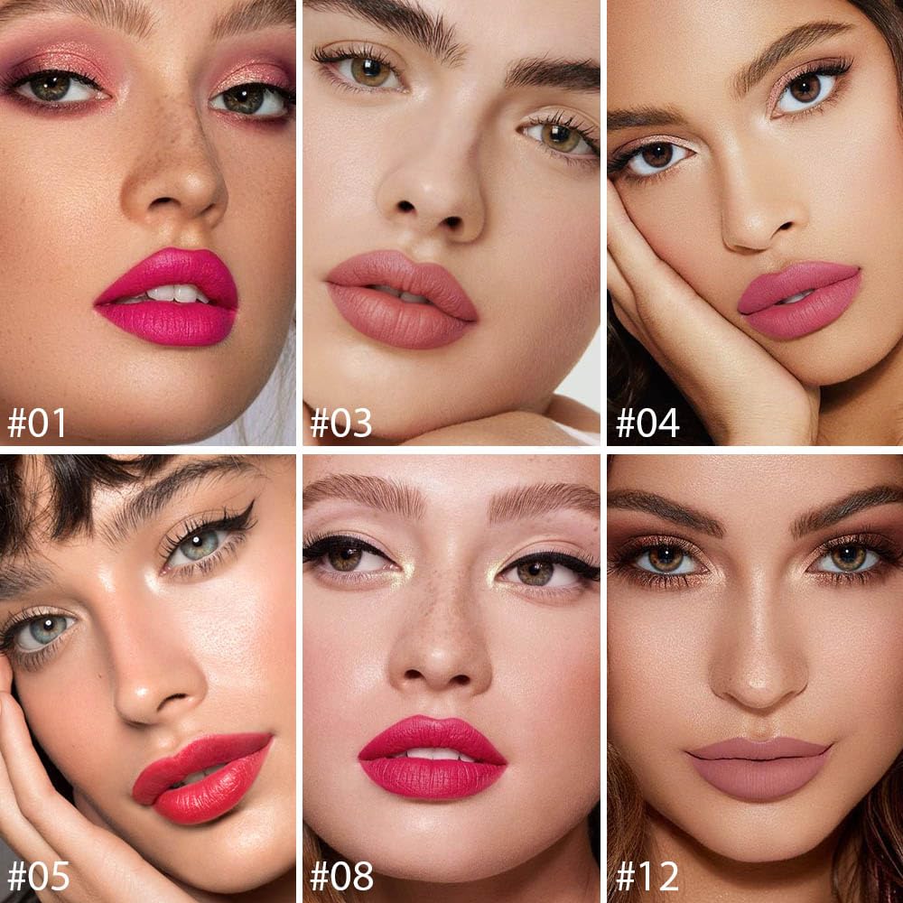 evpct 12Pcs Mini Pills Lipstick Capsule Set for Women Waterproof Long Lasting, Dark Ruby Plum Rose Red Nude Pink Mauve Taupe Brown Matte Small Magic Permanent 24 Hour Lipstick Bulk Samples 01