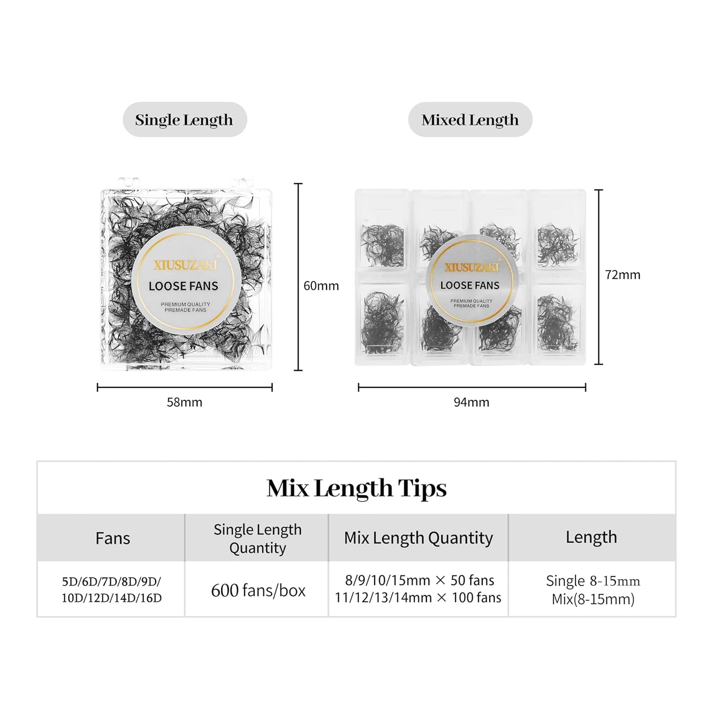 Premade Eyelash Extensions 600 Fans 6D Volume Lash Extensions 0.07 Thickness D Curl Mix 8-15mm Fluffy Soft Loose Fan