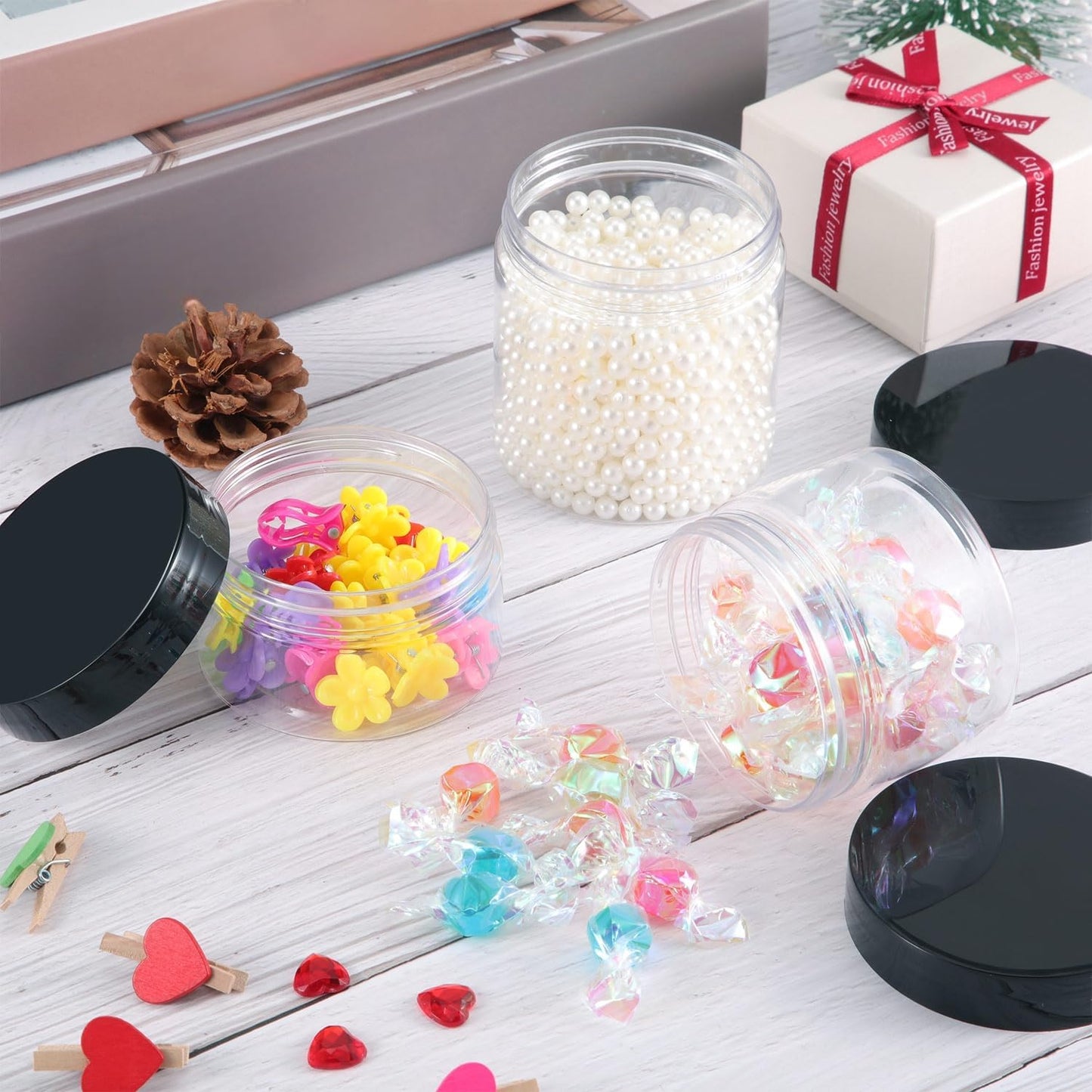 SATINIOR 36 Pieces 2.5 oz Plastic Jars with Lids Wide Mouth Airtight Reusable Container Acrylic Cosmetic Small Jars for Lotions Ointments Travel Toiletries Creams Make up Storage(Black)