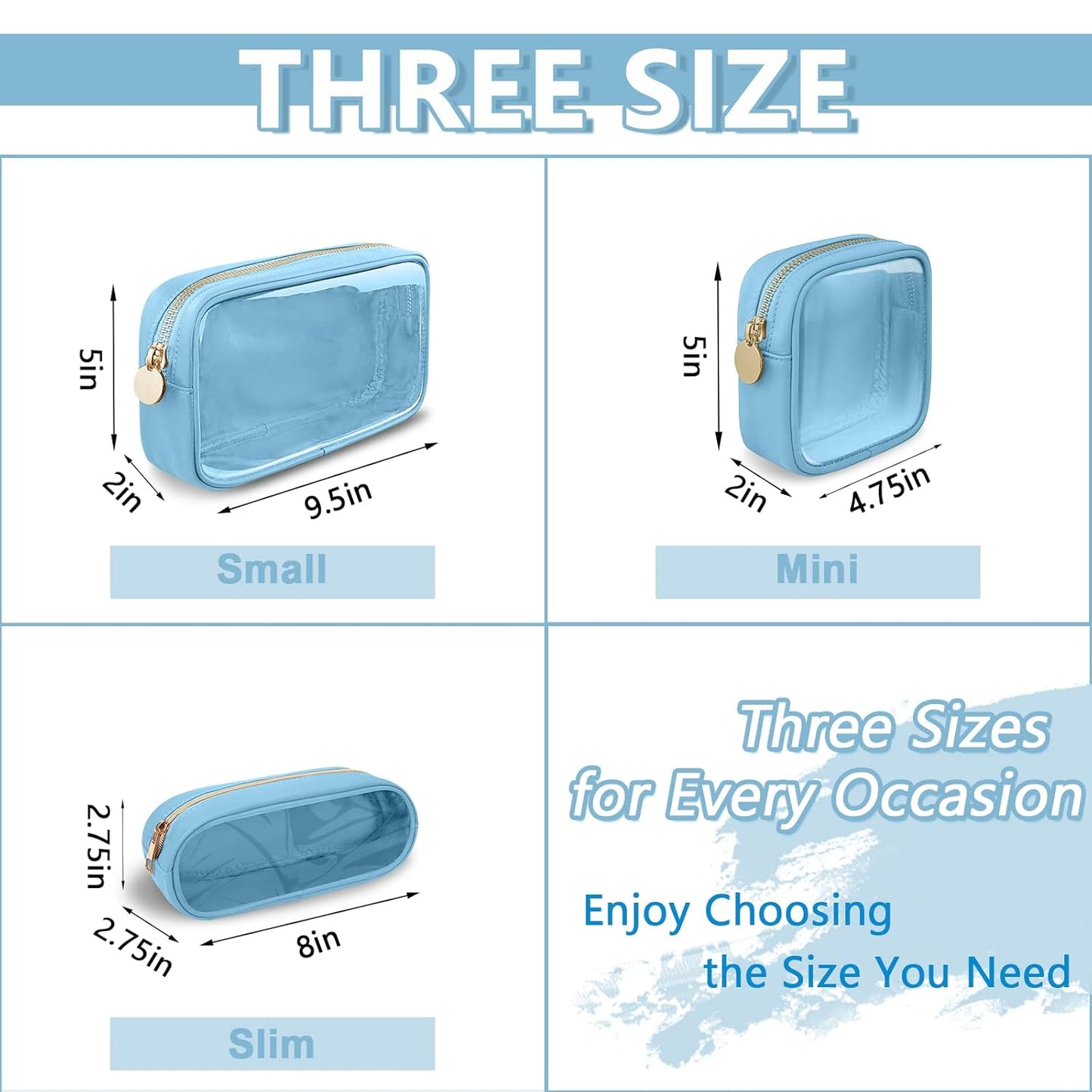 Clear Mini Makeup Bag for Purse, Small Nylon&PVC Cosmetic Travel Bag TSA Approved Toiletry Bag with Zipper, Preppy Transparent Makeup Travel Bag Coin Purse for Women Men Girls(Mini-Blue)