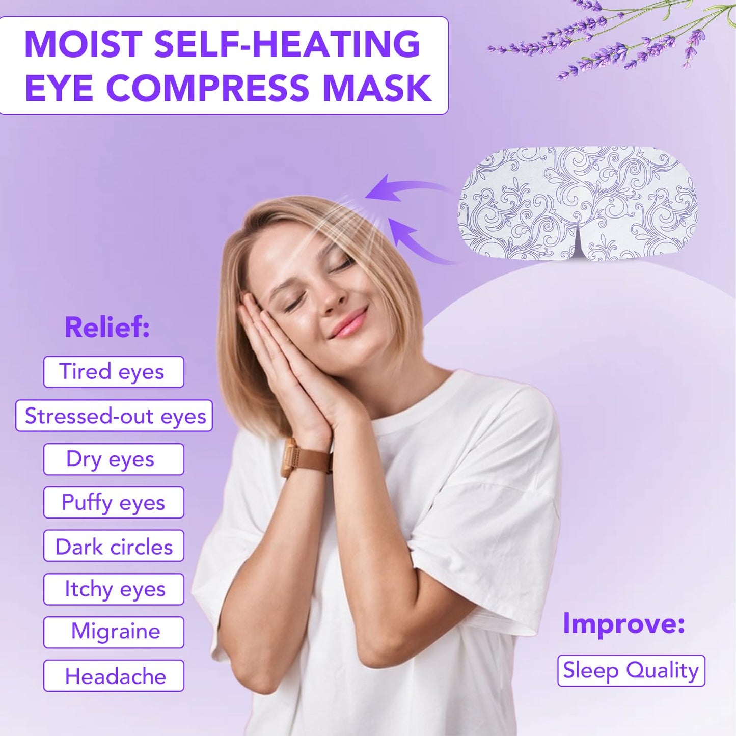 XPCARE 48 Pack Steam Eye Masks for Dry Eyes, Self Heated Steam Warm Eye Mask, Disposable Heated Eye Mask for Dark Circles, Puffy Eyes, Relief Stress Eye Fatigue（Lavender）