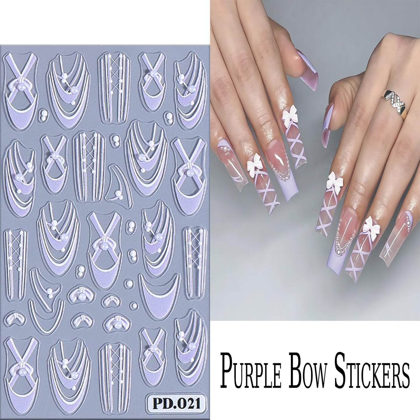 5 Sheets Ballet Bow Nail Art Stickers 5D Relief Self -Adhesive Pearl Bow Nail Decals Holographic Lace Bows Love Heart Nail Stickers French Nail Decoration for Women Manicure Supplies