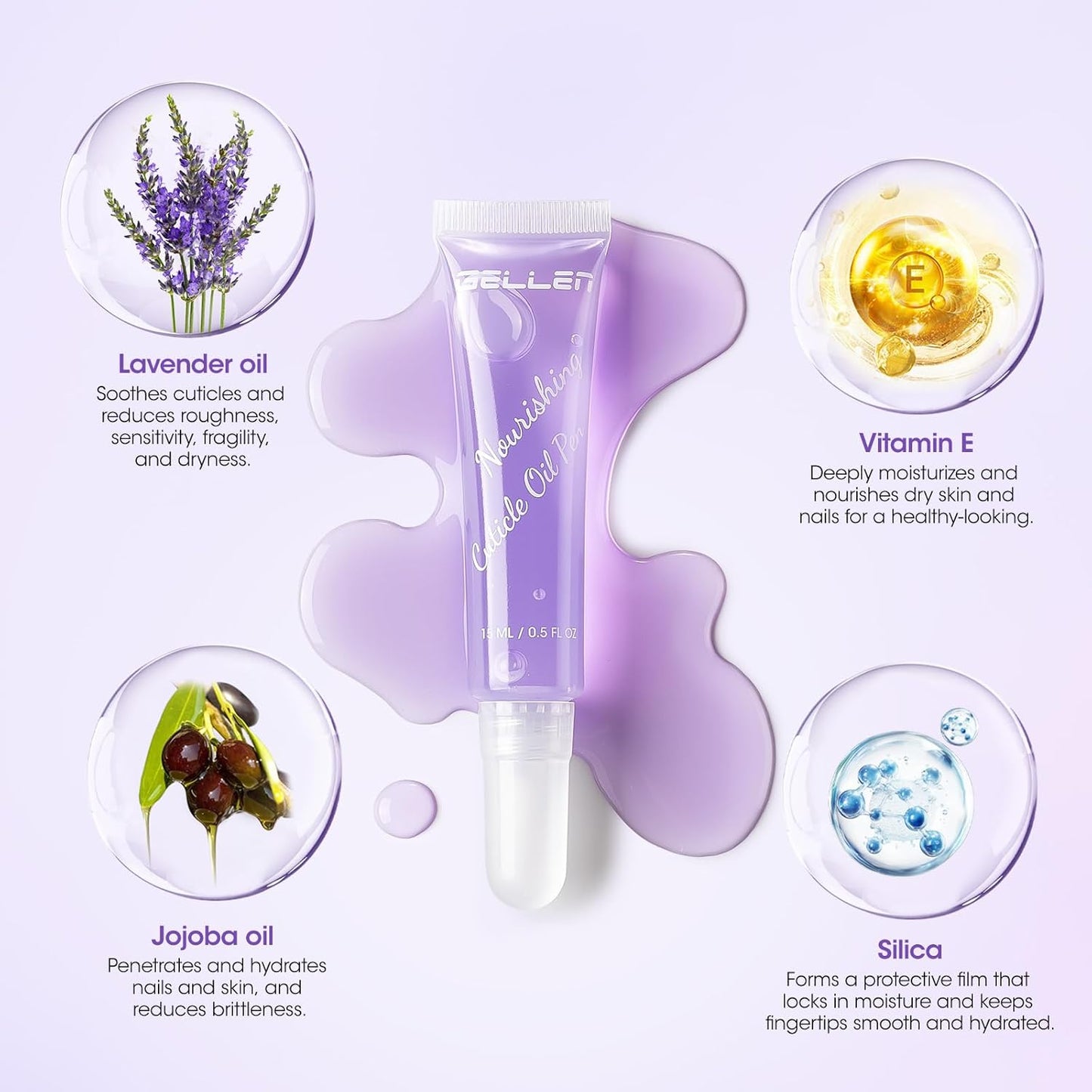 Gellen Cuticle Oil Pen for Nails, Nourishing with Lavender Oil & Vitamin E, Soften Cuticles Strengthen Nail Growth,15ml Pro Nail Care Treatment for Healthier-Looking Nails, On-the-Go, Travel-Sized