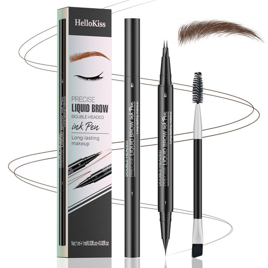 Eyebrow Pencil, Eyebrow Pen with Double-Brush Tip 2-in-1 Eyeliner Dual-Ended Microblading Long Lasting Waterproof Hair-Like Brow Pencil with Eyebrow Brush (Dark brown)