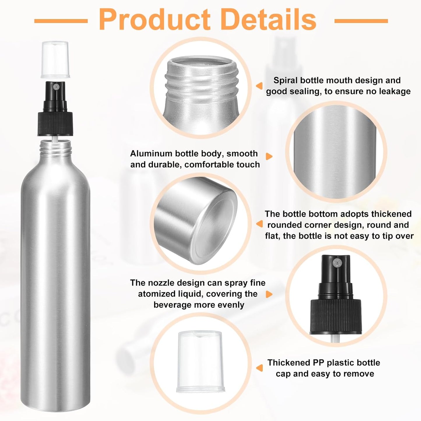HARFINGTON Aluminum Fine Mist Spray Bottles 300ml/10oz Metal Small Liquid Alcohol Refillable Travel Container with Black Plastic Nozzle Cap for Perfume Skincare Cosmetic Storage Bottle