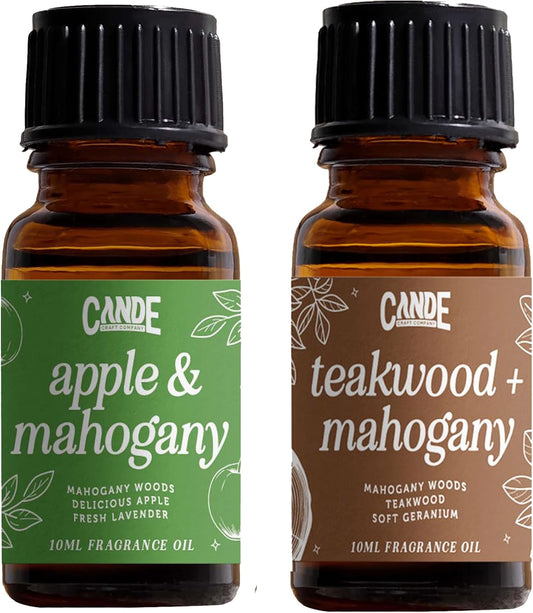 CANDECraftCo Premium Fragrance Oil – Diffuser Oils Fragrances Scented for Home, Candle Soap Making Supplies, Aromatherapy Blends for House (0.34 Fl Oz) (2-Pack, Teakwood & Mahogany + Apple & Mahogany)