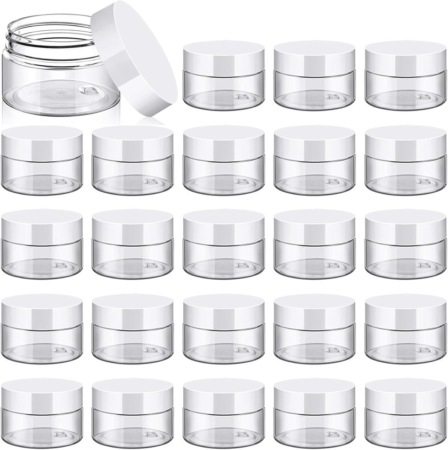 TUZAZO 24 Pack 1 Oz Small Plastic Container Jars with Lids and Labels BPA Free, Empty Round Clear Cosmetic Containers Plastic Slime Jars for Lotion, Cream, Ointments, Samples, Travel Storage (24)