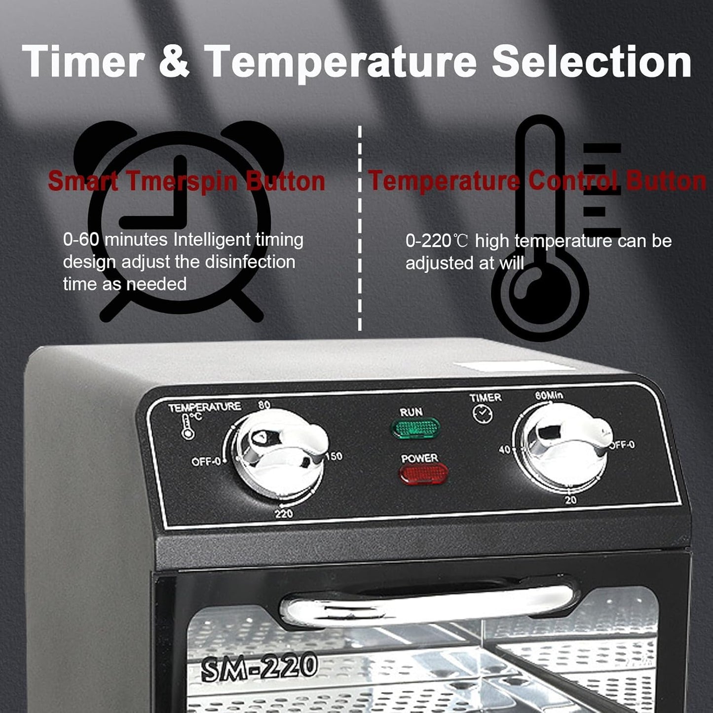 Nail Tool Sterilizer with Timer 8L Multifunctional High Temperature Dry Box Stainless Steel with 1 Stainless Tray for Nail Tools, Tweezers, Other Metal Equipment