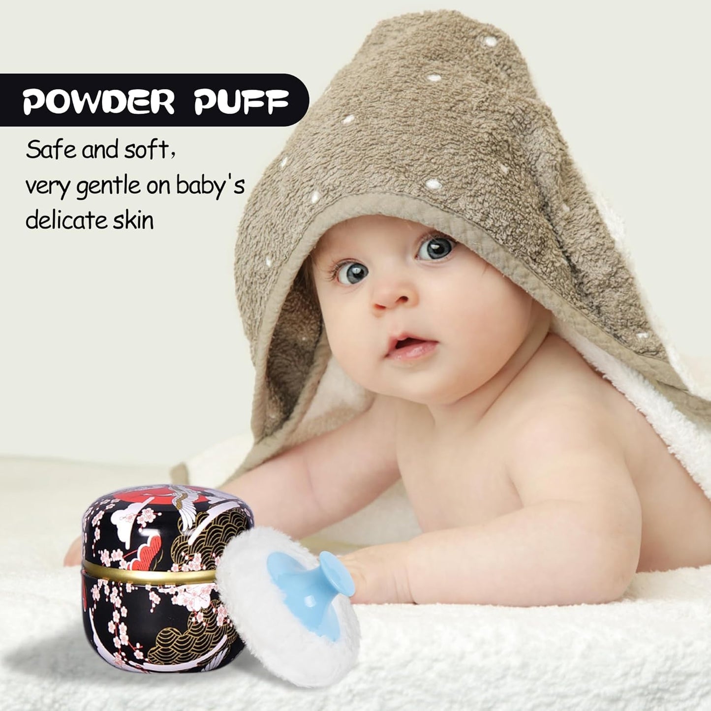 WEMEGA Body Powder Case with Powder Puff Powder Container Tea Box for Baby and Women Powder Puff and Powder Case for Travel (Black Crane)