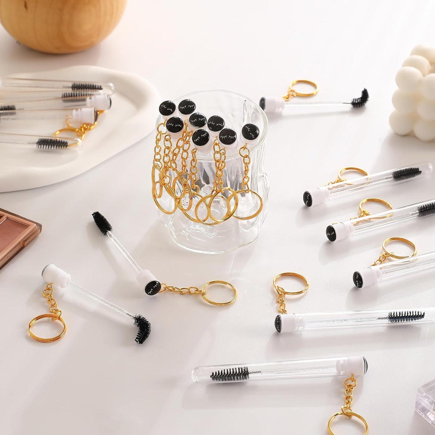 Upgrade 48 Pieces Disposable Mascara Wands Set,Include 24 Pcs Crystal Lash Spoolies Brush and 24 Pcs Reusable Keychain Empty Eyelash Brush Tubes (Black)