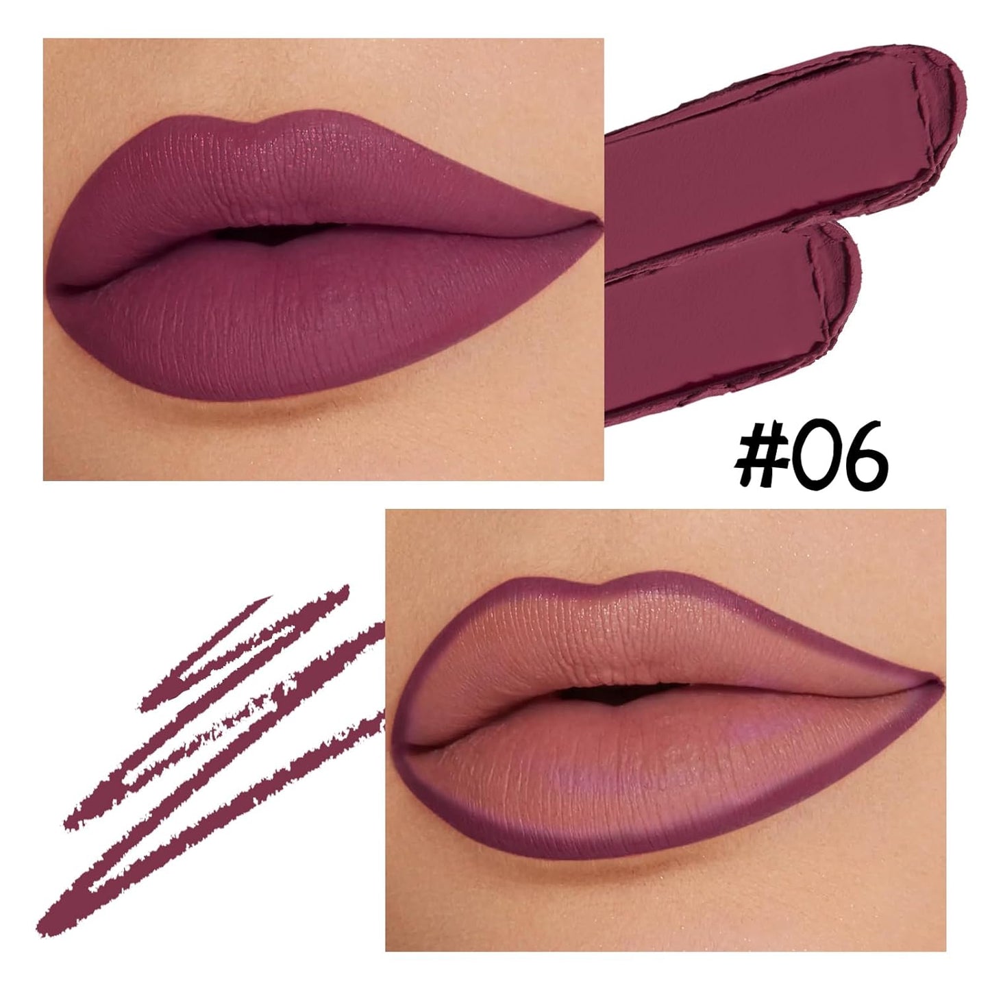 Boobeen Double-ended Lipstick Lip Liner Makeup Velvet Lipgloss Lipstick, Creamy Lip Pencil for Women Matte Long-lasting Matte Satin Finish, Nourishing and Non-fading (06#)