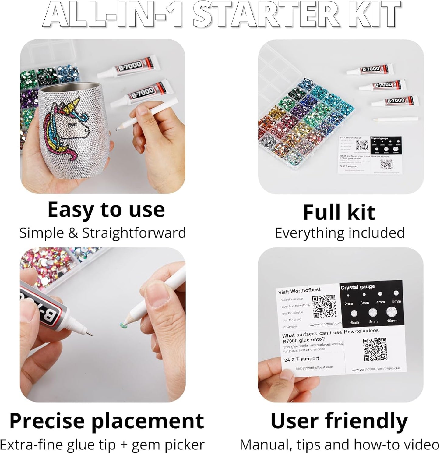 30000Pcs Resin Rhinestones for Crafting Bedazzling, Transparent See-through Clear Flatback Gems Crystal for Crafts Clothing Clothes Shoes Fabric Tumbler, Flat Back Jewels Various Sizes with b7000 Glue