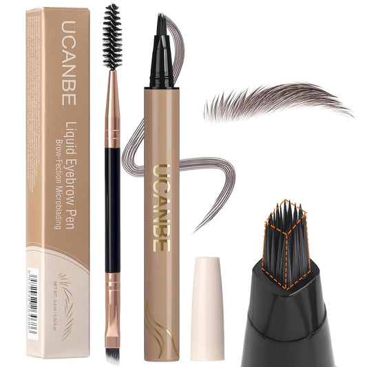 UCANBE Brow-Fection Angled Brush Eyebrow Pen, Liquid Microblading Eyebrow Pencils for Women, Wild Natural Brow Pen for Realistic Hair-Like Brows, Easy to Color, Waterproof, Lasts All Day, Ash Brown