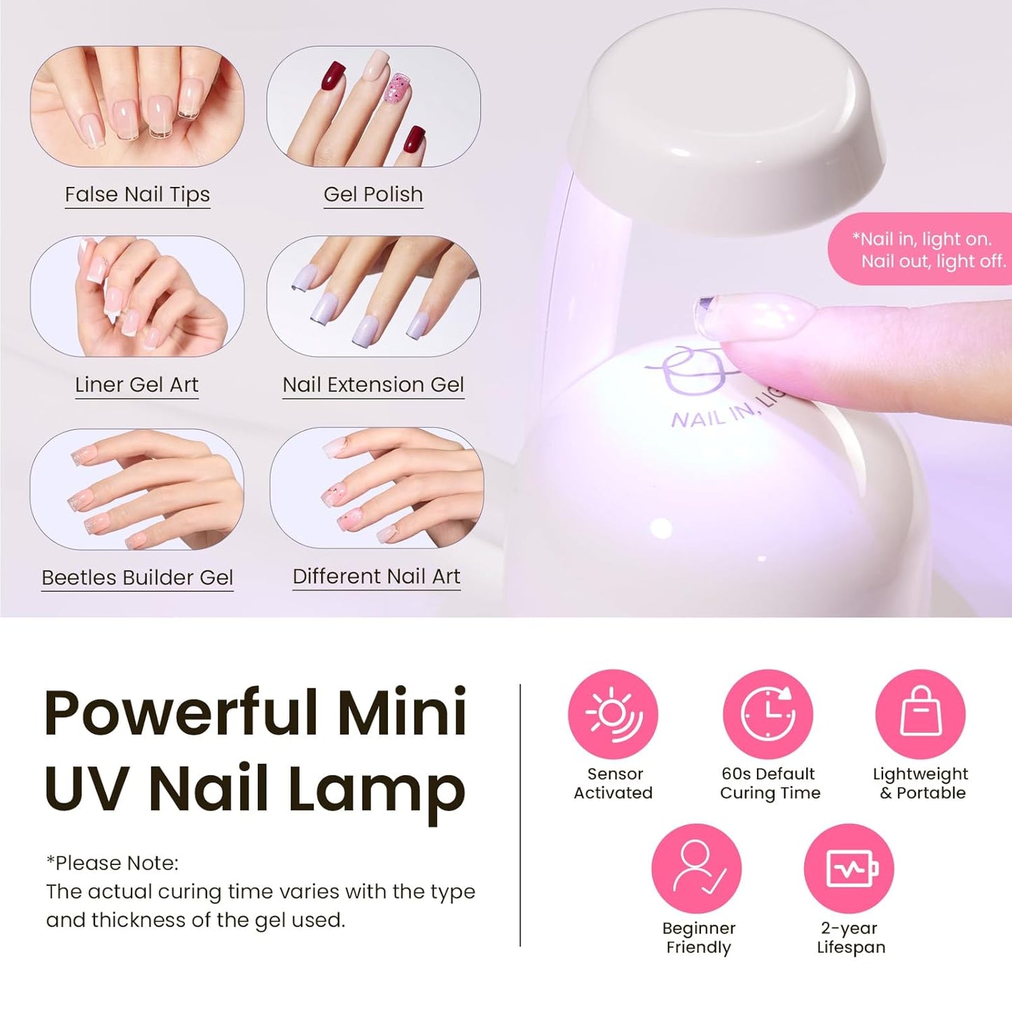 Beetles Tipex Instant Apex Nail Tips Kit, Extra Short Squoval 224Pcs 16 Sizes Pre-Building & Pre-Etched Gel Nail Tips Thicker Acrylic Nails False Nail Extension with Tipex Uv Nail Glue Mini Nail Lamp