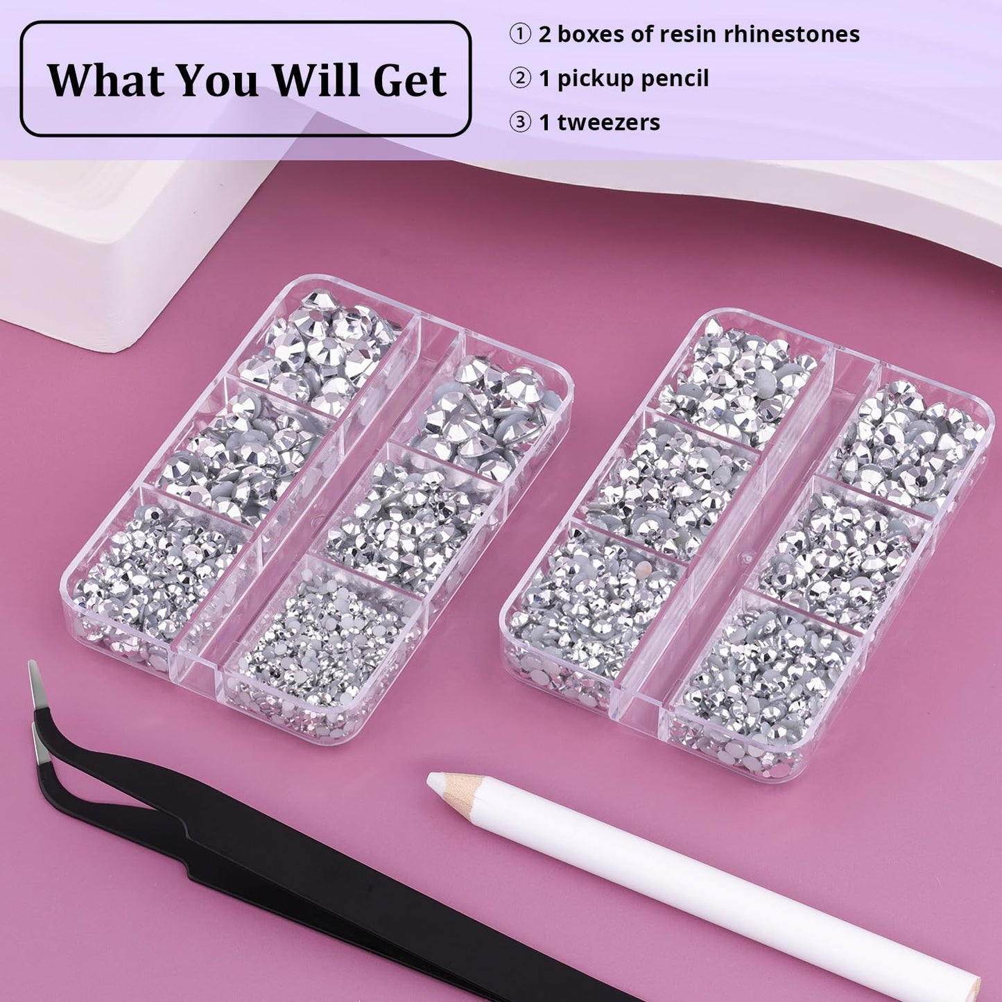 Resin Rhinestones for Crafting, 2 Boxeses Silver Multi Sizes Flatback Bedazzling Crystals for Crafts Nail Art Deco, Non Hotfix Gems Charms for Tumbler Shoes Clothing Fabric Face Makeup