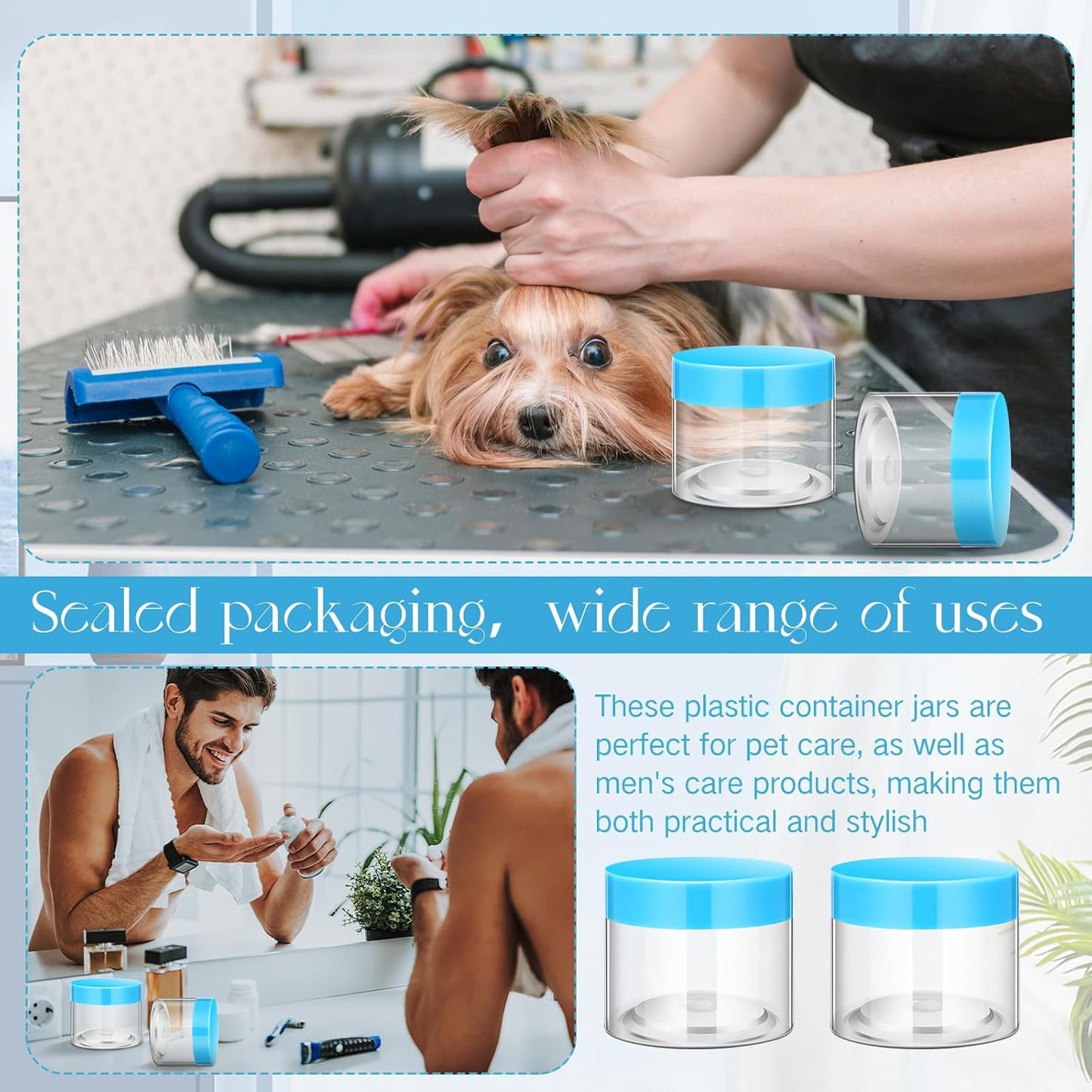 SATINIOR 36 Pieces 4 oz Plastic Jars with Lids Wide Mouth Airtight Reusable Container Acrylic Cosmetic Small Jars for Lotions Ointments Travel Toiletries Creams Make up Storage(Blue)