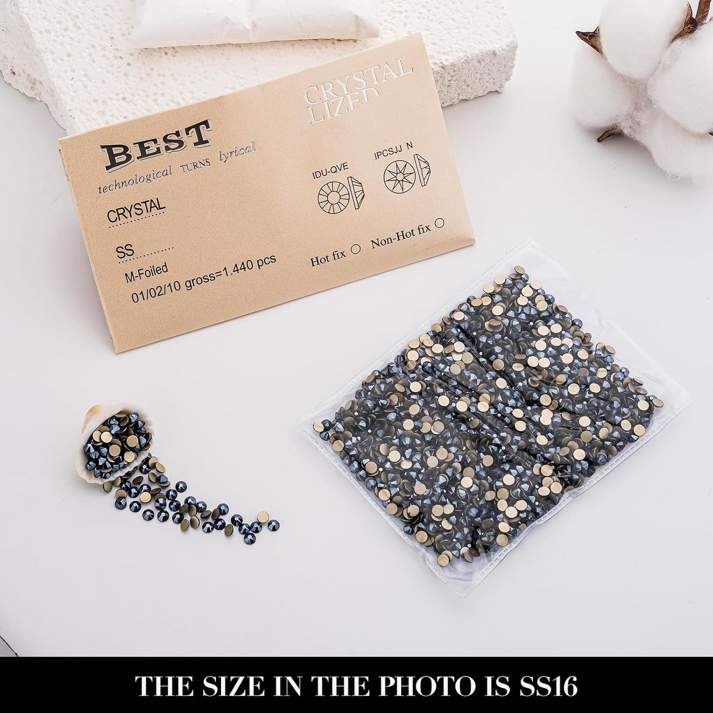 Novani Shiny Black Rhinestones 1440pcs Flat Back Round Rhinestone Style 2088 Sparkly Crystal Gemstones for Nail Art and Crafting SS16,3.8-4.0mm