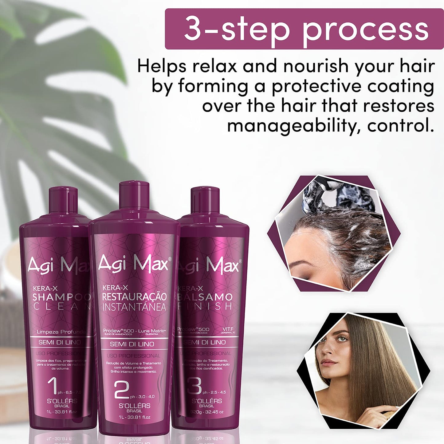 Brazilian Keratin Hair Treatment Kit 1000ml - 3 Steps - The Best Straightening!