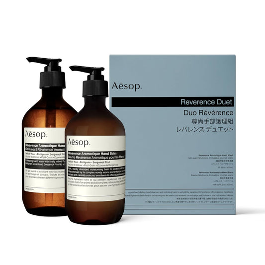 Aesop Reverence Aromatique Duet | Skin Softening Hand Wash & Hand Balm | Woody, Earthy, Smoky | Vetiver Root, Petitgrain, Bergamot Rind | 16.9 oz / 500 mL