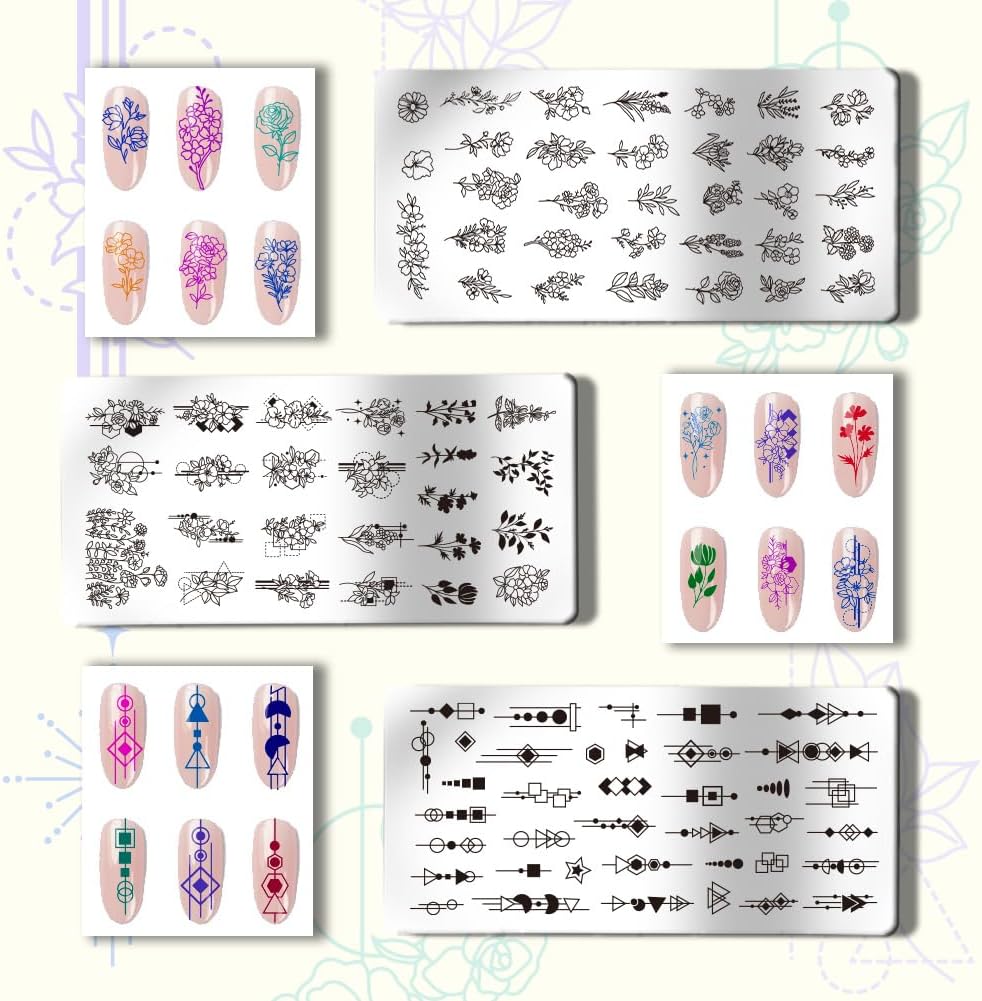 PH PandaHall 3pcs Nail Stamping Plate Plant Nail Stamper Flower Nail Art Stencils Printing Template Tip Nail Stencils Stainless Steel Nail Image Plates for Nail Art Decoration Design Manicure Salon