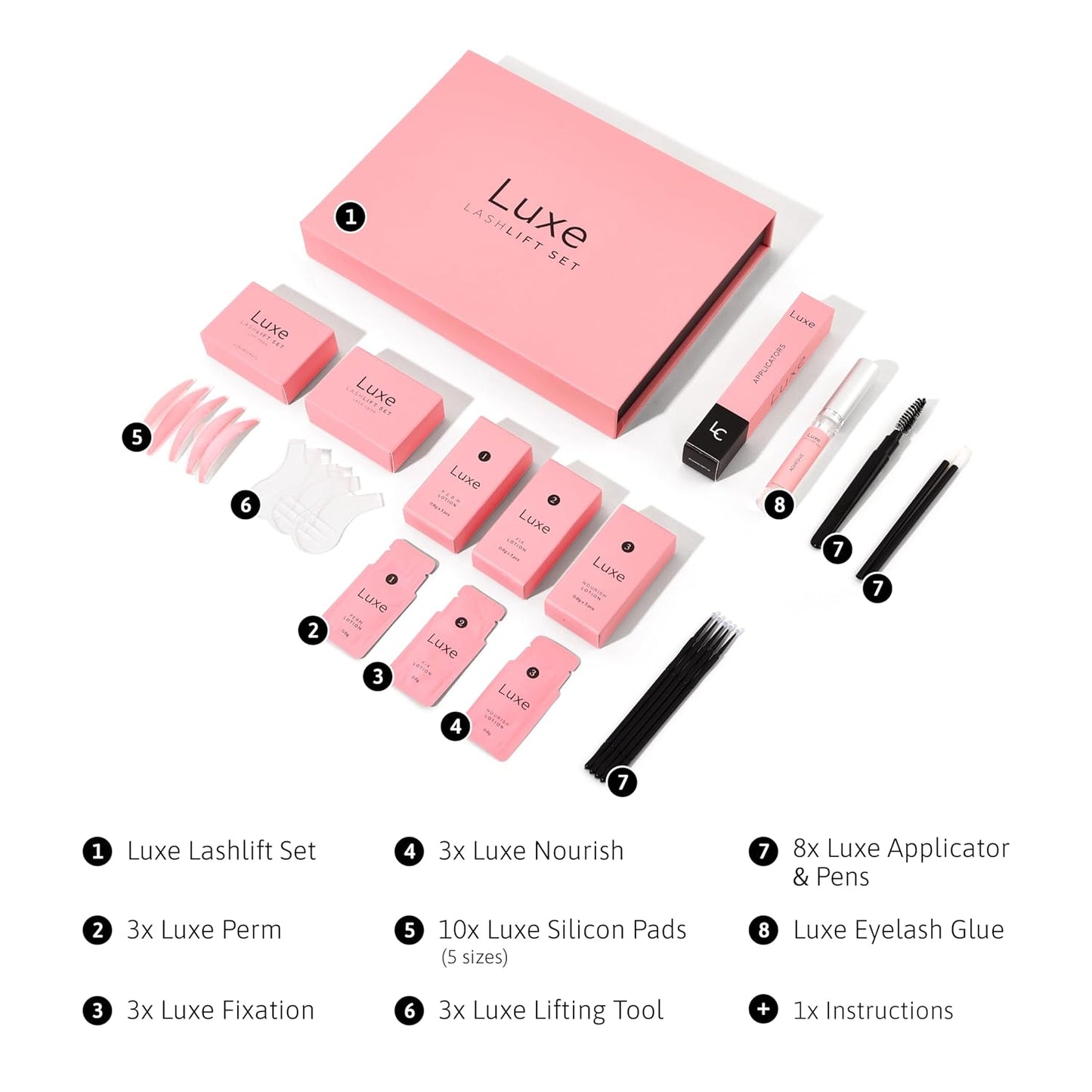 Luxe Cosmetics - Lash Lift Kit - Complete Set for Eyelash Lifting - New Pro Version - Easy to Apply and Long Lasting Finish - Professional Results up to 8 Weeks from Home- Includes 3 Applications